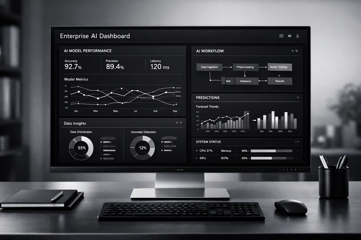 Enterprise dashboard showing AI workflow automation